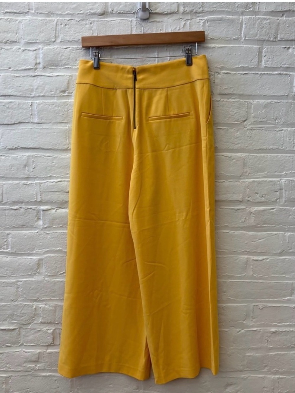 Alice + Olivia || Donald Cropped Wide Leg Trousers Crepe Pants Yellow - Size 8 - Picture 4 of 10